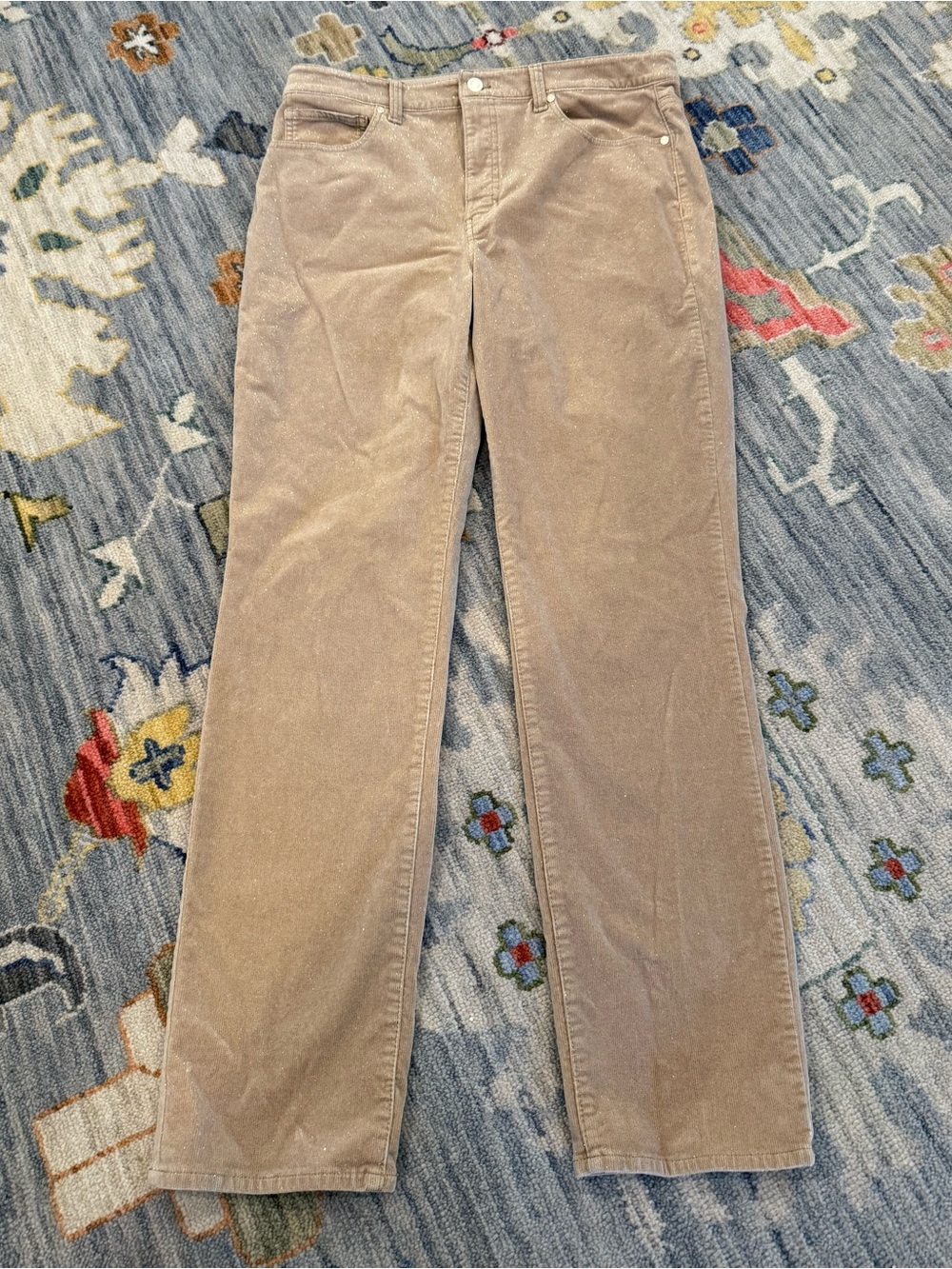 Talbots Pants Women's 12 Corduroy Straight Leg Pant Beige Sparkle Gold Casual